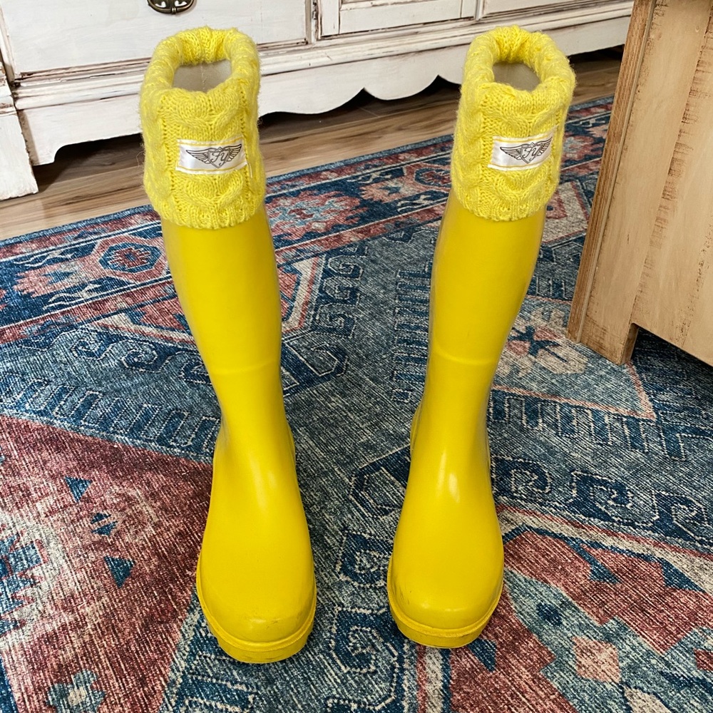 Yellow rain boots